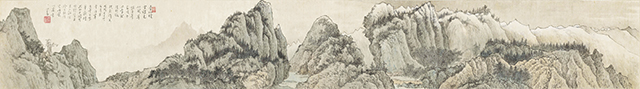 溥儒〈玉峰雪景〉高僅13.3公分，描繪的並非純粹的雪景，而是地處亞熱帶的台灣冬季，除高峰降雪外，他處依舊長青的自然風貌，與〈番人射鹿圖〉同是備受名家讚譽的袖珍手卷作品。