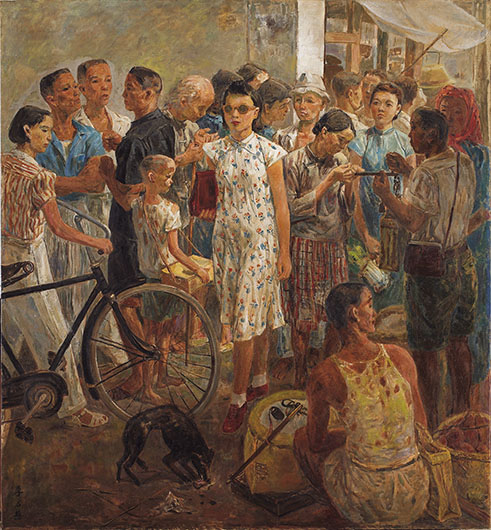 李石樵〈市場口〉，1945年，油彩、畫布，146×157cm，李石樵美術館收藏。