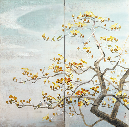 林玉山〈木棉花〉，年代不詳，膠彩、紙本，149x150.1 cm，國立臺灣美術館典藏。